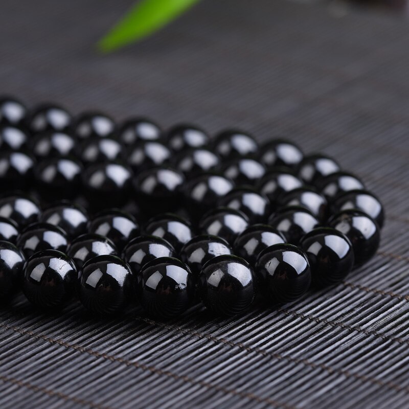 Natrual Round Stone Beads Genuine Black Tourmaline Stone Beads For Jewelry Making Bracelet Necklace 15inches