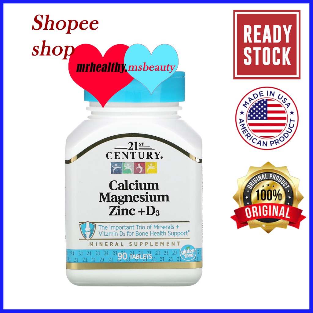 21st Century, Calcium Magnesium Zinc + D3, 90 Tablets bone health