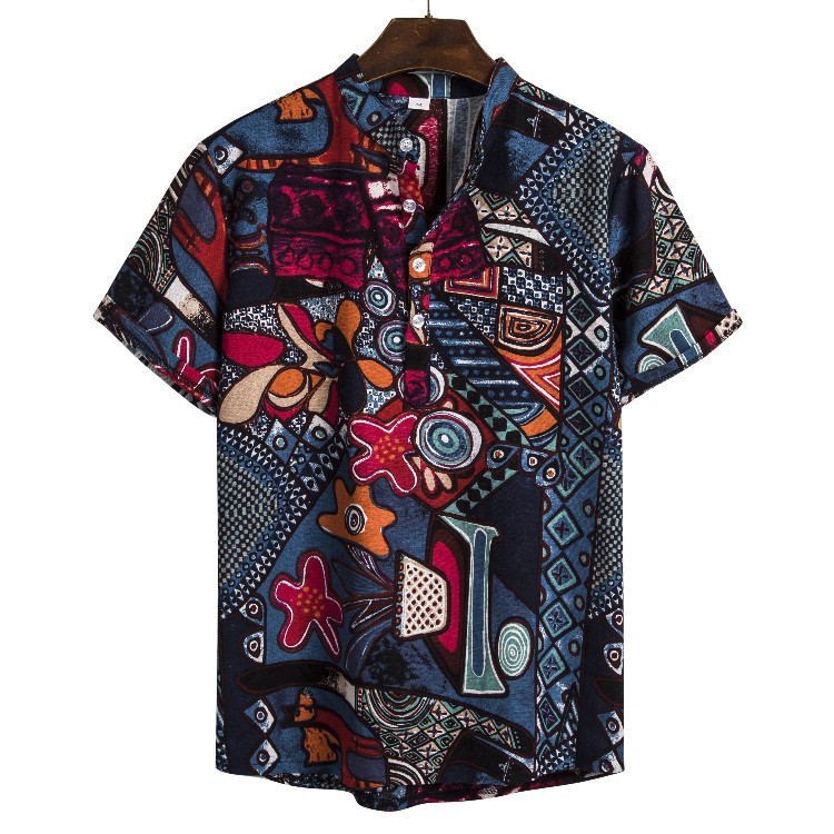 New Men's Latest Fashion Floral Printed Short-Sleeve Shirt Batik ...