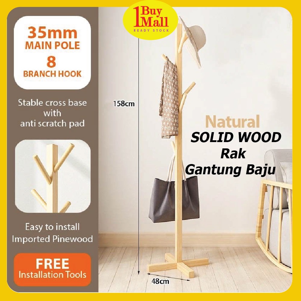 SOLID WOOD Rak Gantung Baju/ Topi /Penyangkut Baju /Wooden Rack Flat Stand Coat Hanger Clothes Hanger Hanging Rack衣帽架