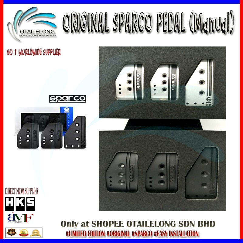 New Silver Sparco Style Aluminium Sport Pedal Brake Pad Covers Manual Car 3PCS
