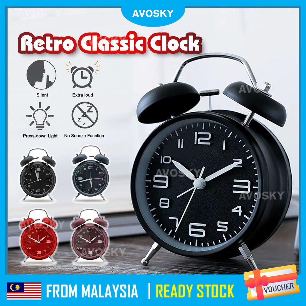 AVOSKY Large Classic Alarm Clock Loud Sound Analogue Backlight Desk Clocks Table Home Office Jam Tidur Loceng Klasik