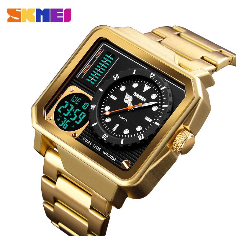 gold electronic watch