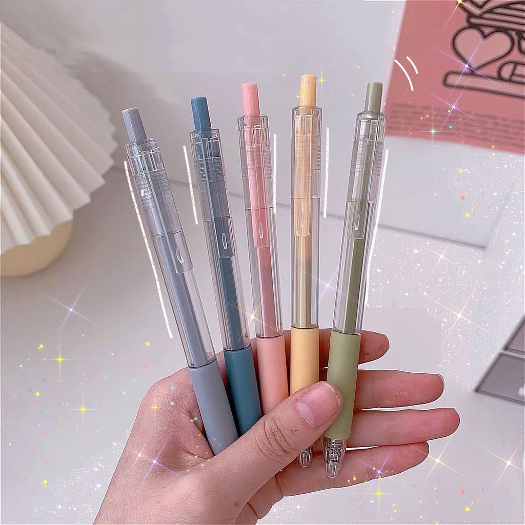 [TNY] Korean Cute Press Gel Pen Marcaron Morandi Black Ink Pen ...