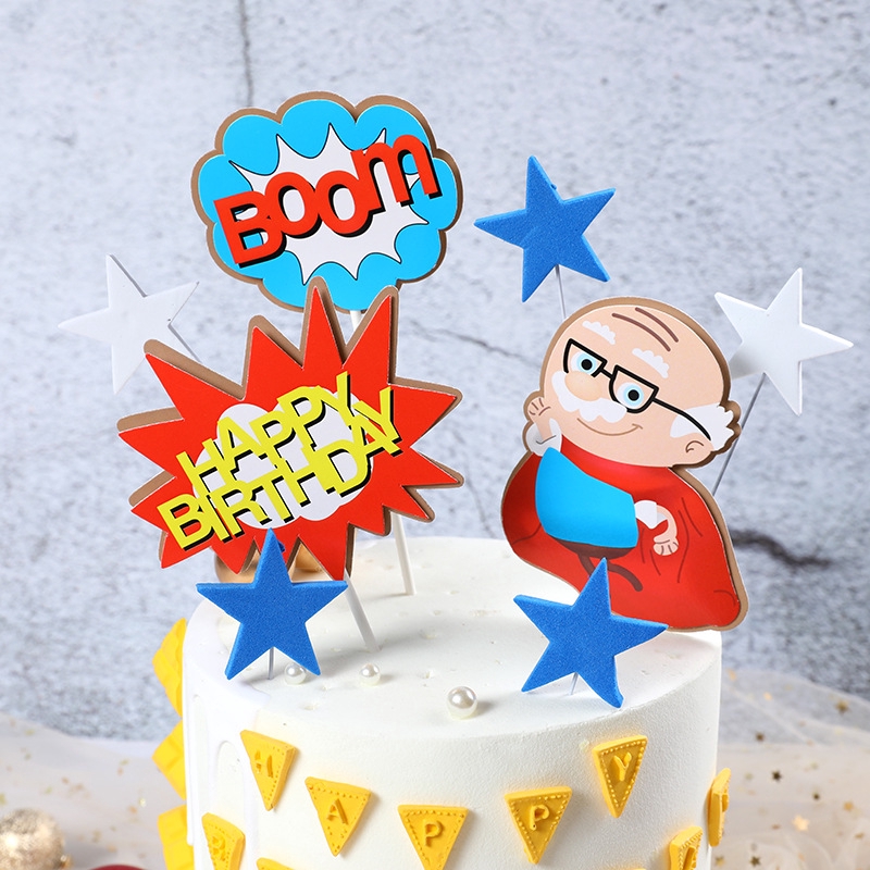 Download Cartoon Double Layer Old Grandpa Grandma Super Hero Theme Happy Birthday Cake Topper Party Decoration Accessories Shopee Malaysia