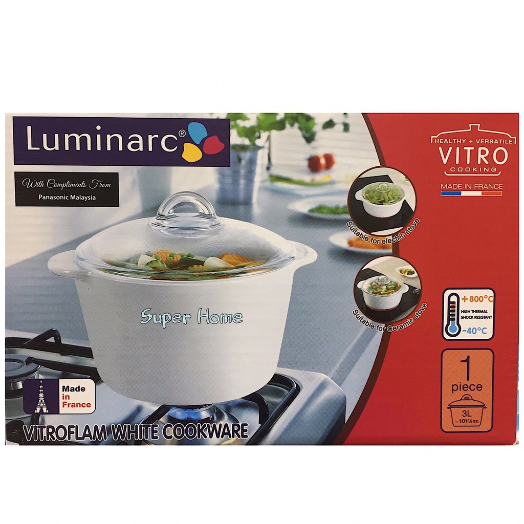 Luminarc Vitroflam Cookware Vitroline Plain White (3L/20cm) Shopee