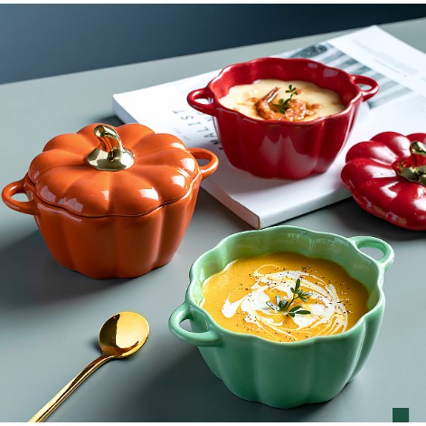 250ml Pumpkin Ceramic Steamed Egg Custard Bowl with Lid Small Egg Stew Cup Stewed Egg Bowl