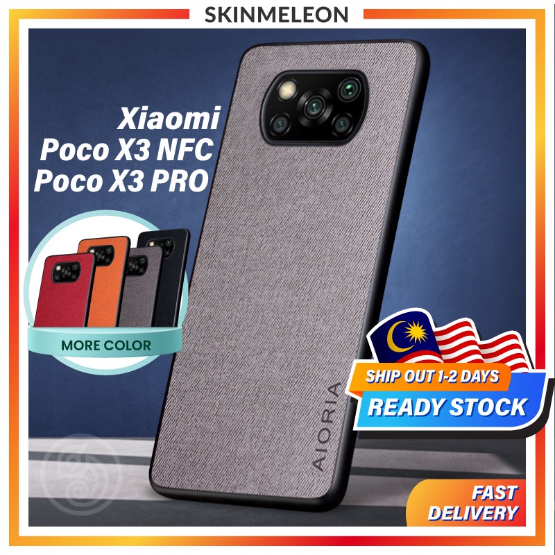 SKINMELEON Xiaomi POCO X3 NFC Casing POCO X3 PRO Casing Fabric Textile Pattern Leather Case Protective Cover Phone Case