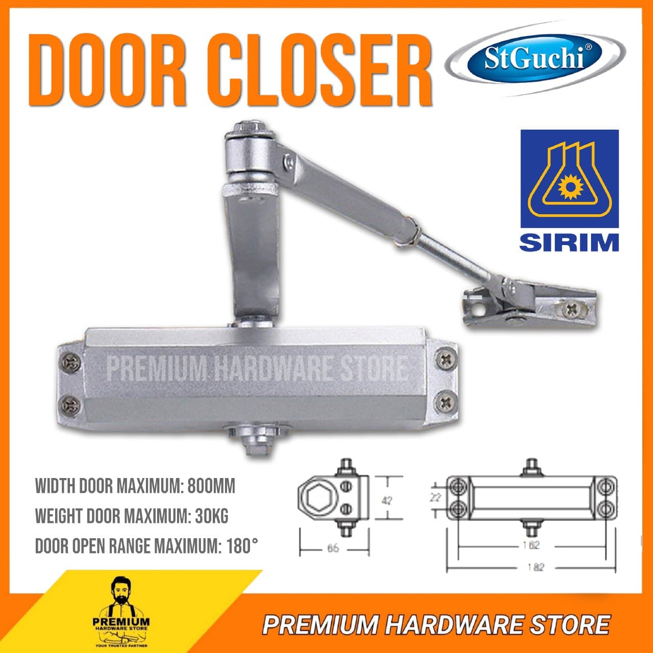 ST GUCHI SGDC51 2 SPEED ADJUSTABLE DOOR CLOSER ALUMINIUM ALOT DOOR