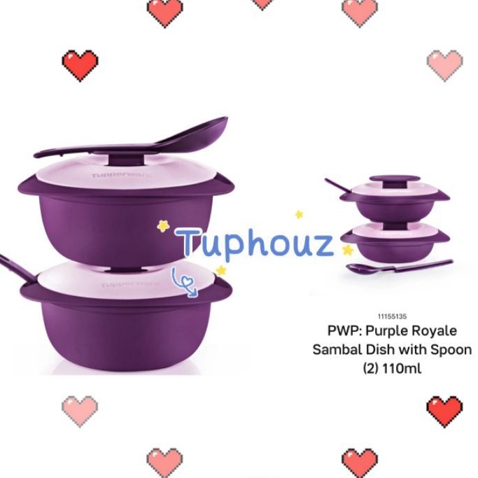 READY STOCK Tupperware (1Set = 2pcs with 2 Spoon or 1set2pcs +PWP2pcs)1.6L Purple Royale Round Server with Serving Spoon