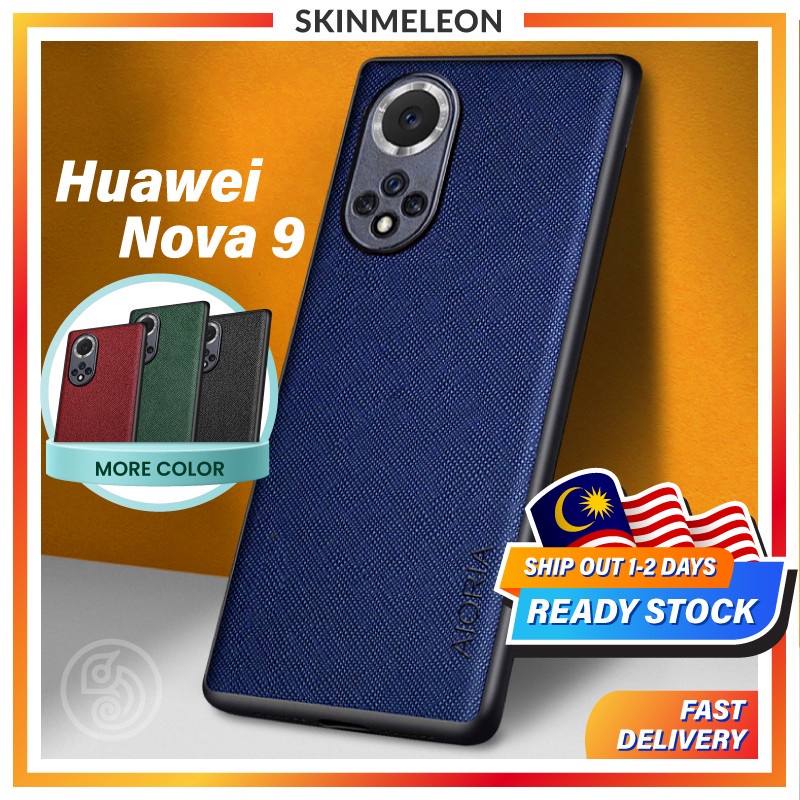 SKINMELEON Casing Huawei Nova 9 Case Cross Pattern PU Leather TPU Camera Protection Cover Phone Cases