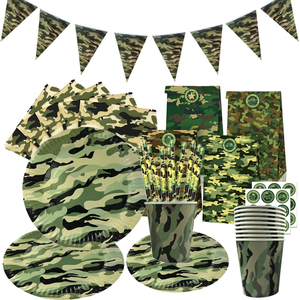 Camouflage Tableware Paper Cup Plate Napkins Army Military Theme Party Decor Birthday Baby Shower Supplies