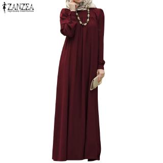 Image of ZANZEA Women Long Puff Sleeve Button Sleeve Cuff  Muslim Long Dress