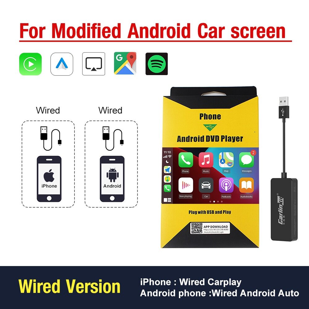 White Wired CarPlay Android Auto Carplay Smart Link USB Dongle for Android Navigation Player Airplay iOS 13 