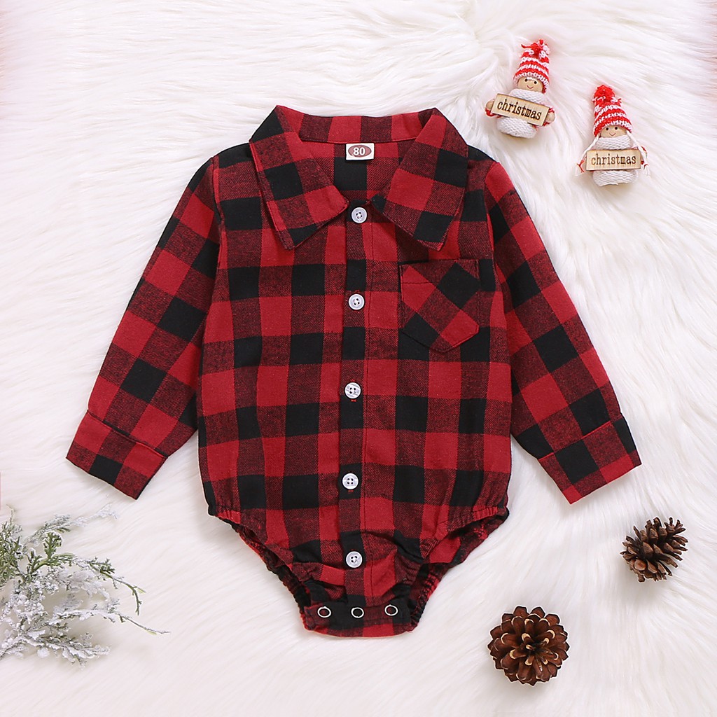 plaid baby romper