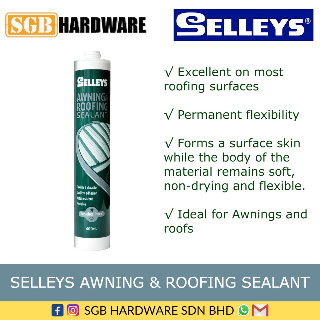 SELLEYS SILICONE SEALANT 400ML AWNING ROOFING LEAKING WATERPROOF GAM