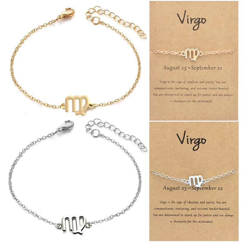 Cardboard Zodiac Sign Bracelets 12 Constellation Charm Bracelet Gold Aries Cancer Leo Scorpio Bracelets