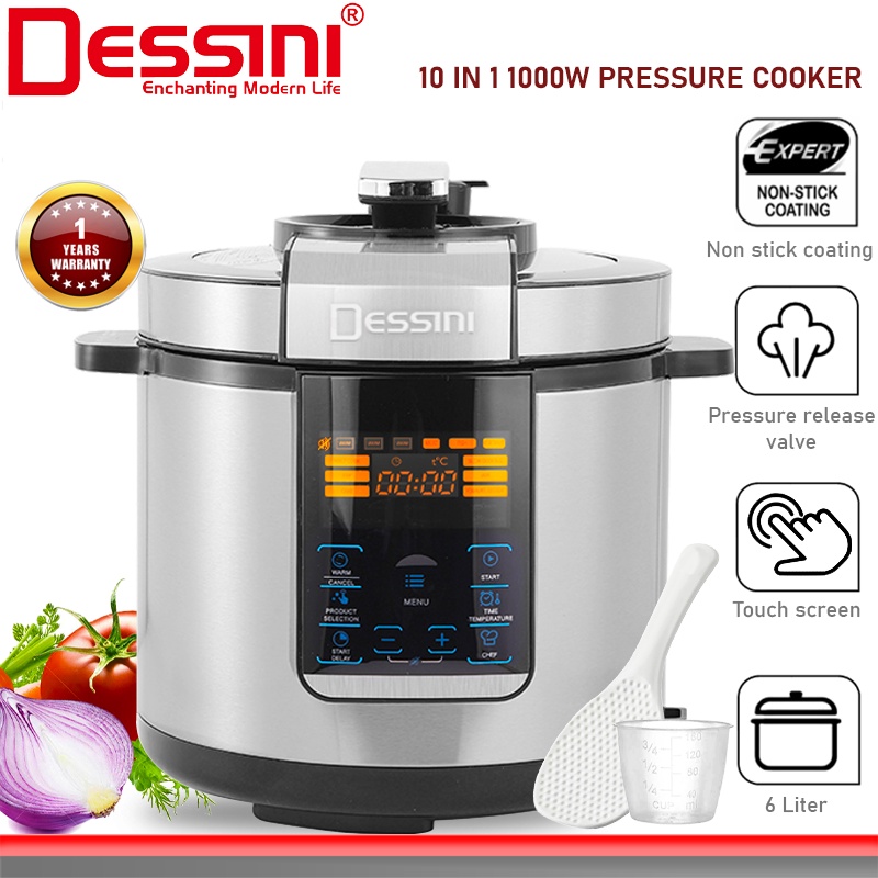 DESSINI ITALY 14 IN 1 Electric Digital Pressure Cooker Non-stick Stainless Steel Inner Pot Rice Cooker Steamer (6L)