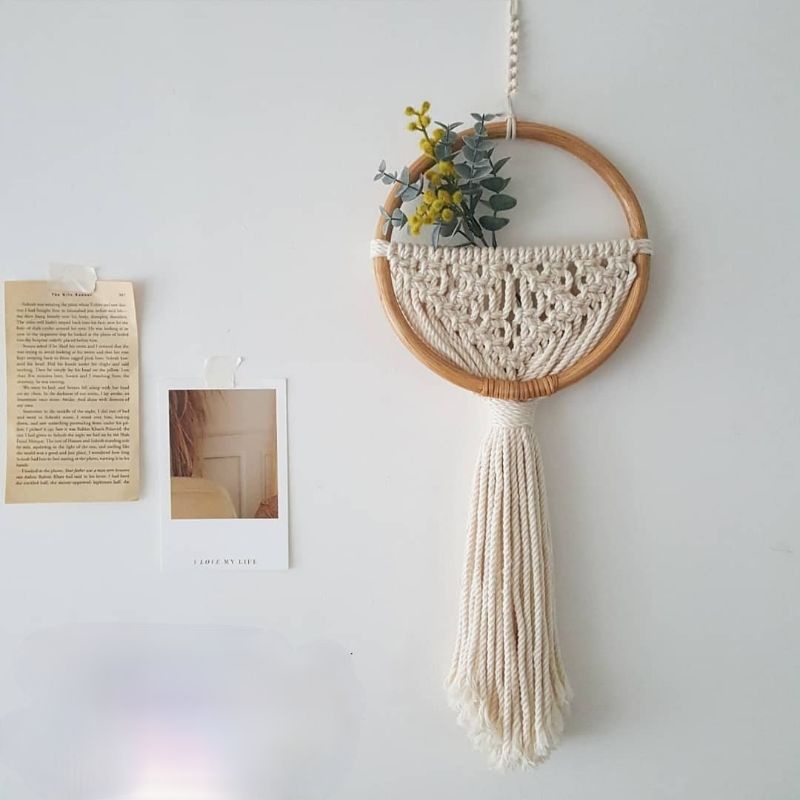 HIASAN DINDING 20cm Large Rattan Macrame Wall Hanging, Rattan Macrame ...