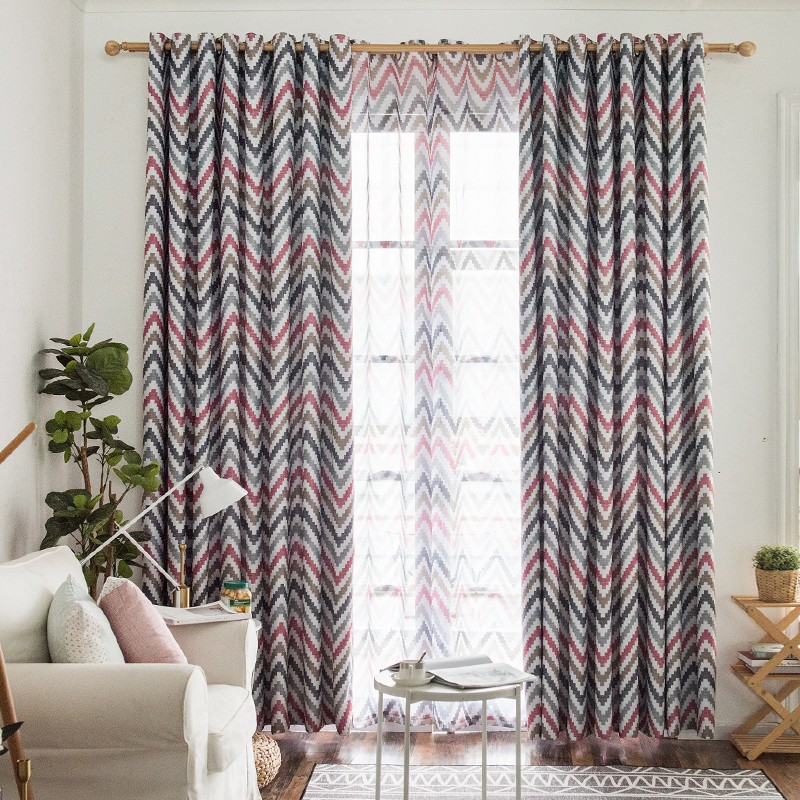 1 Pc Geometric Wave Pattern Curtain Blackout Curtains Thermal