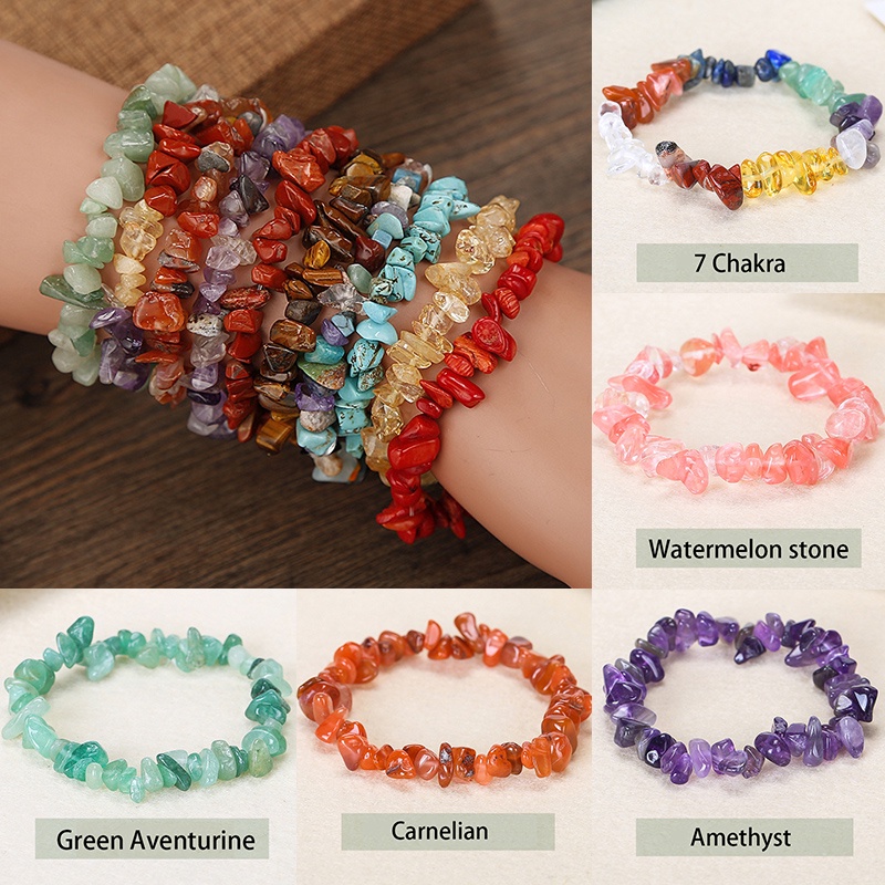 Irregular Gravel Natural Gemstone Bracelet Stretch beads Bracelets Rose Crystal 7 Chakra Quartz healing Bracelets For Women 水晶手链