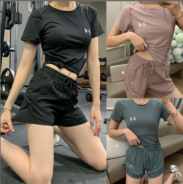Two-piece yoga sportswear T-shirt + shorts running training quick-drying clothes thin