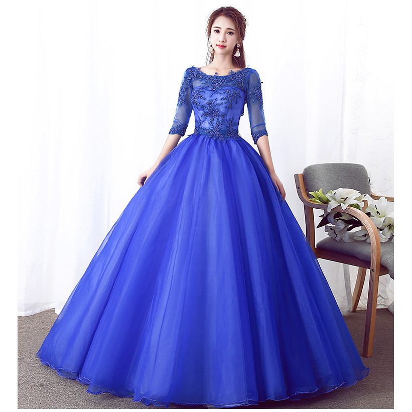 royal blue wedding dress with sleeves