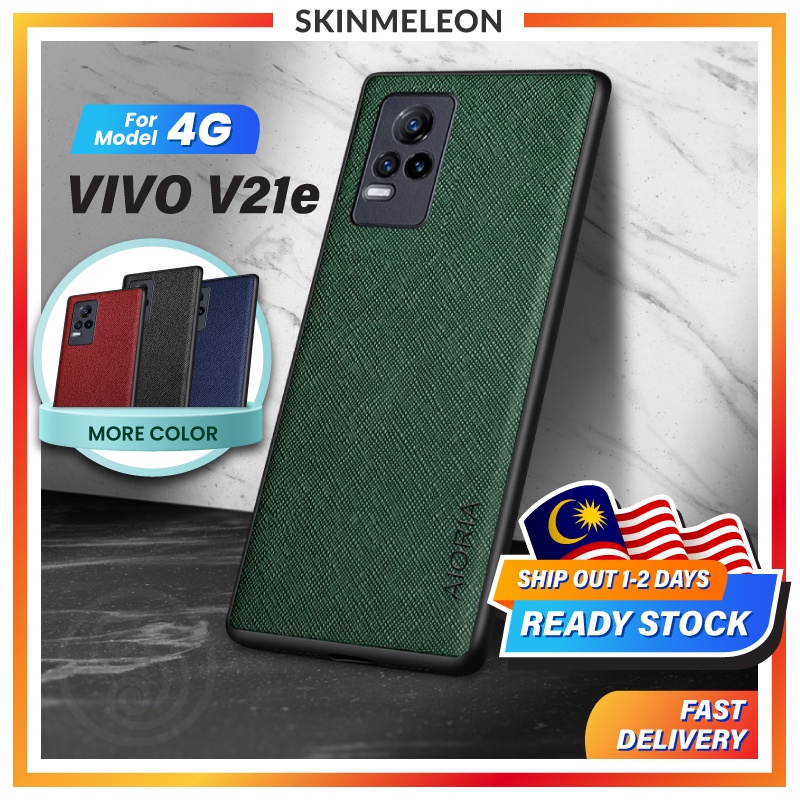 SKINMELEON Casing VIVO V21e Case 4G Casing Cross Pattern PU Leather Case TPU Camera Protection Cover Phone Case