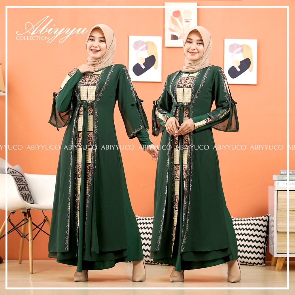 HITAM Abiyyuco GL1074 | Gamis Abaya Turkey Black And Turkiy Turkey Color, Ready Size S, M, L, XL, XXL, LD From 88cm To 120cm. Jersey mix Tille Material With Lace Embroidery And Swarovski Mote