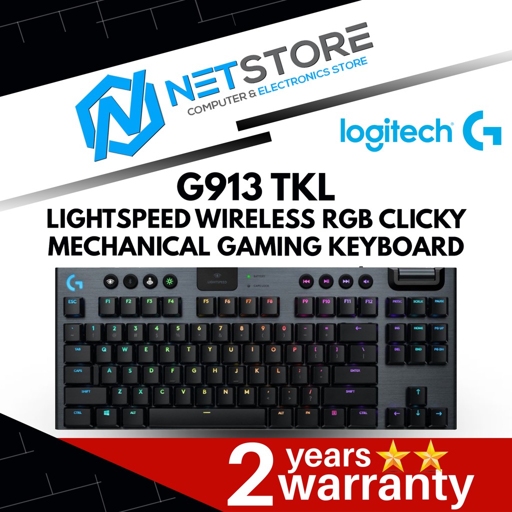 LOGITECH G913 TKL LIGHTSPEED WIRELESS RGB CLICKY MECHANICAL KEYBOARD ...