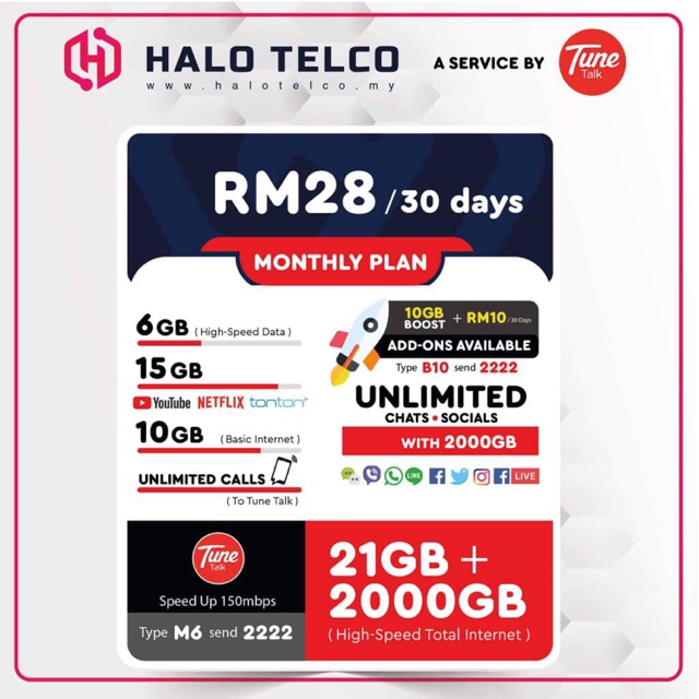 Tunetalk Rm28 6gb High Speed Internet Unlimited Chat Social 10gb Basic Internet Shopee Malaysia