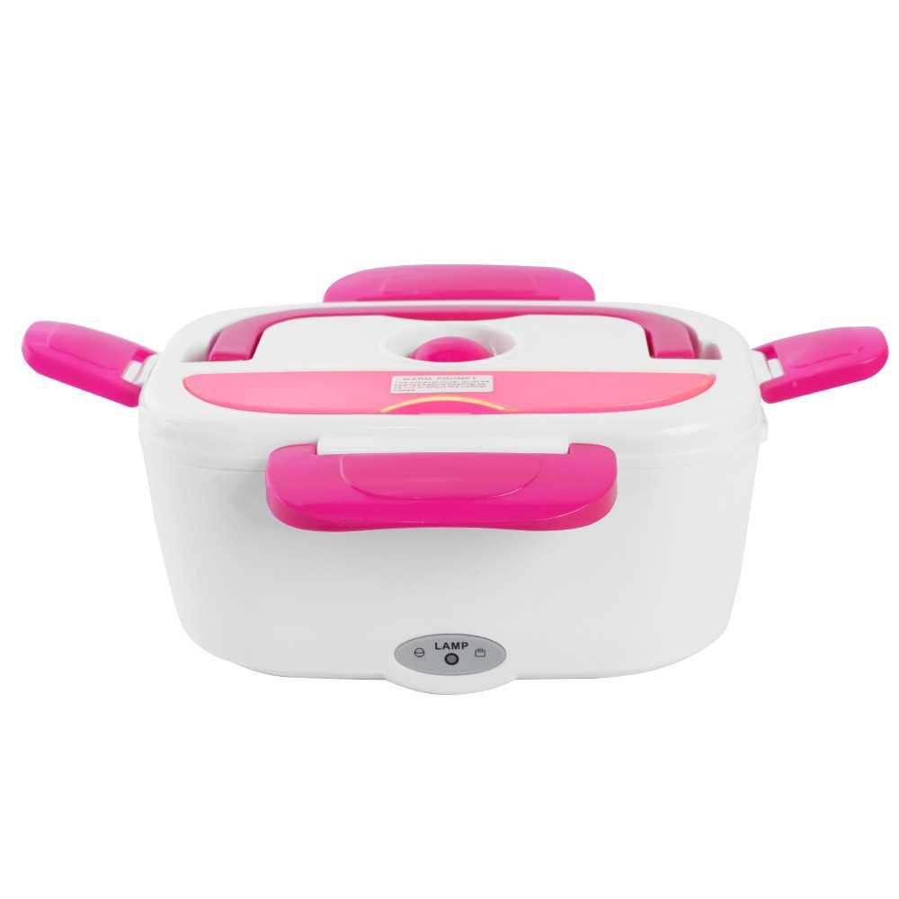 Multifunctional Portable Electric Heating One-piece Separated Lunch Box Food Container Warmer with A Spoon (Pink)