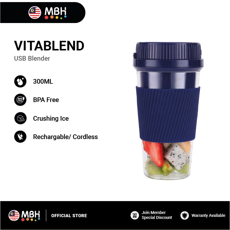 MBH VITABLEND Portable Blender Juice/Fruit Ice Blended (300ml) Shopee