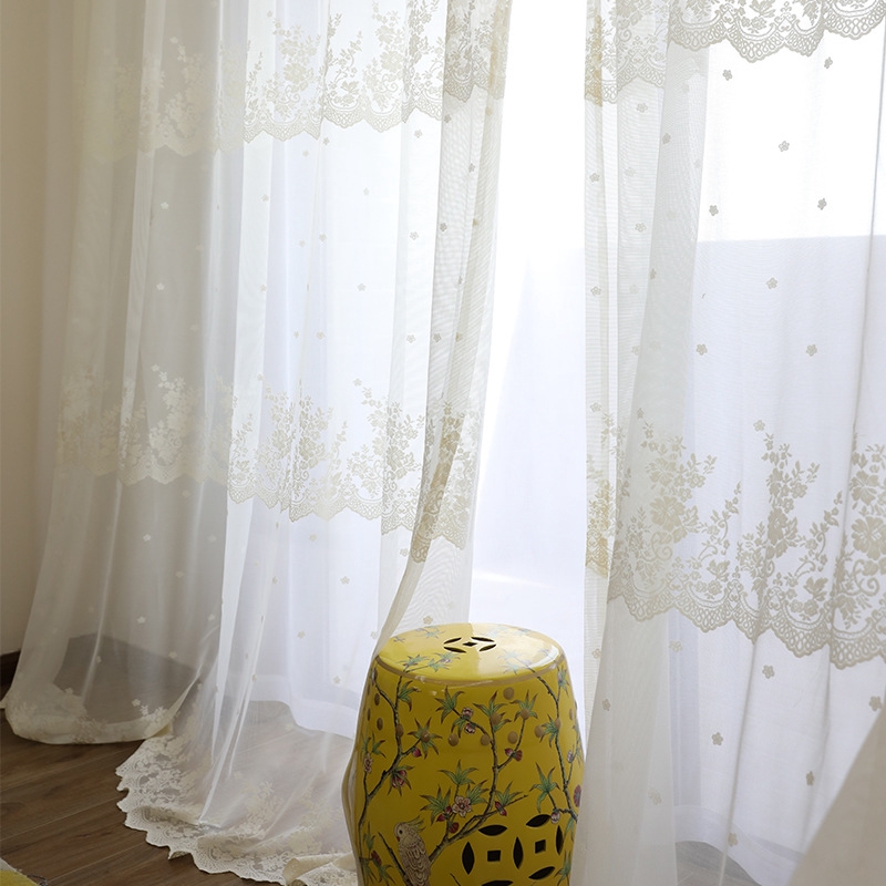 Baroque Lace Net Curtain Fabric Embroidery Cutwork White Voile