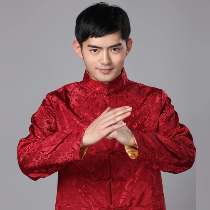 YueLian Women Chinese Tang Suit Top Coat Jacket Red 