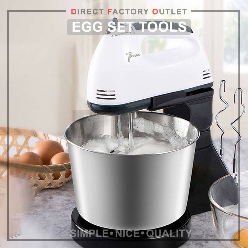 DFO 7 Speed Hand Stand Mixer Detachable Stainless Steel Bowl Egg Beater Mesin Pengadun Tepung Telur Kek