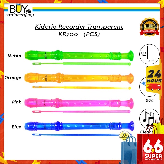 Kidario Recorder Flute Transparent Colour KR700 -(PCS) Music Instrument Yamaha Alternate Educational Toys for Kids