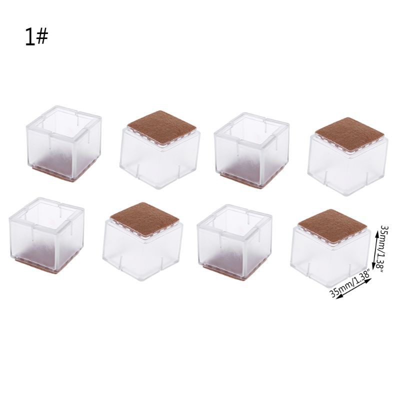 8pcs Set Chair Leg Caps Cups Square Rubber Transparent Feet Pads