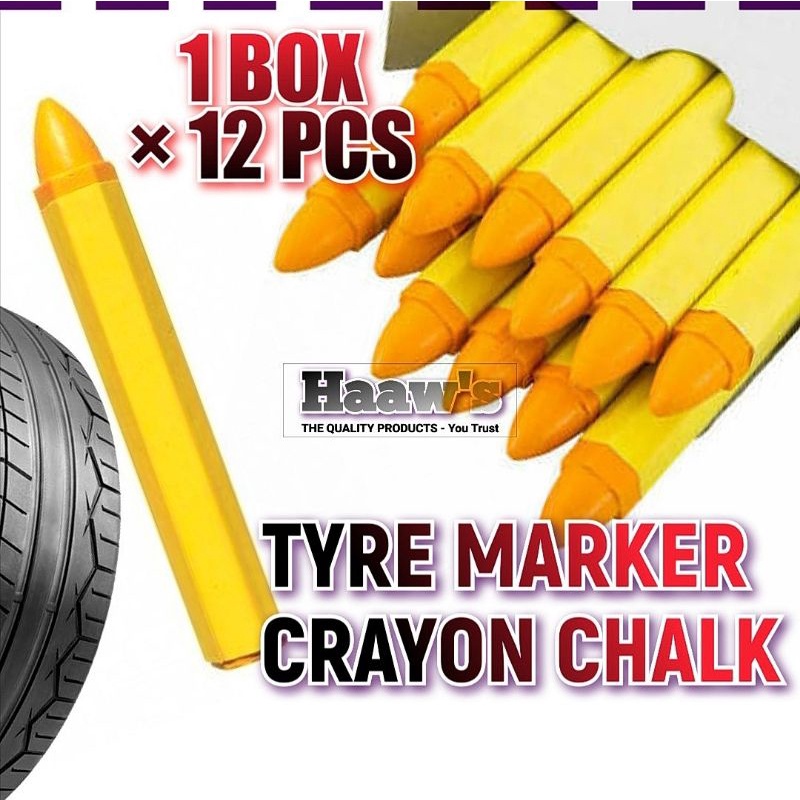 YELLOW COLOUR TYRE MARKER CRAYON CHALK KAPUR TAYAR PENANDA TAYAR