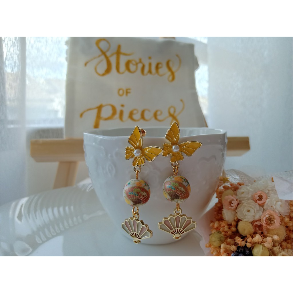 Saffron Butterfly Studs Fan Earrings