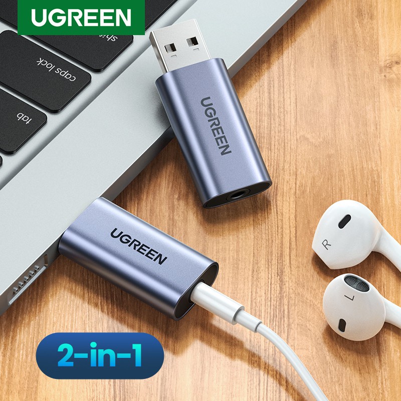 UGREEN 2 in 1 USB to 3.5mm External Sound Card Jack Audio AUX Adapter