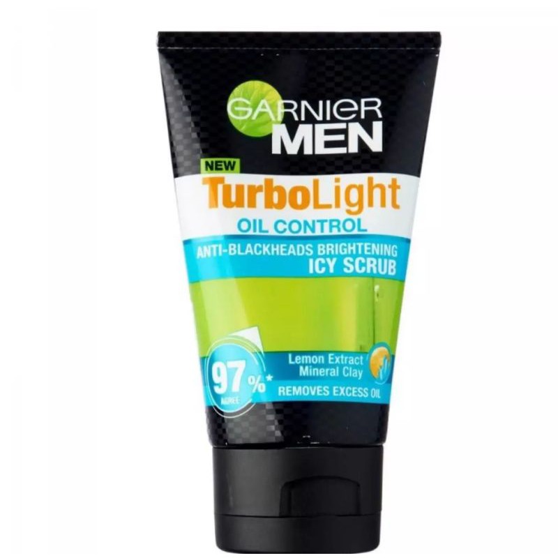 Garnier Men Turbo Light Oil Control Icy Scrub 100ml 洗脸霜 Scrub Pembersih Wajah Untuk Kulit Berminyak