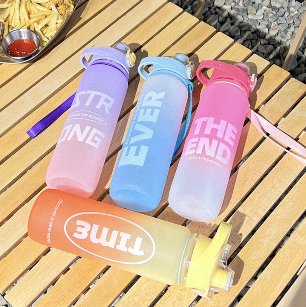Summer Large Capacity Gradient Frosted Plastic Sport Water Bottle With Flip  Lid, Portable Space Cup For Students, 1pc