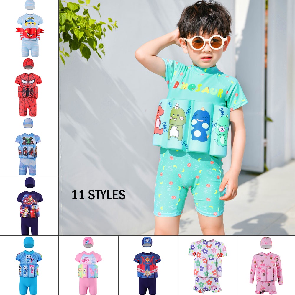 Kids floating 1-9Yrs Baju renang kanak-kanak Swimming Suit Kids Boys Girls Baju Jaket Keselamatan High Quality Professional Life Jacket One Piece Swimwear Foam Float Vest Water Beach Safety Gear Floats Back Zipper