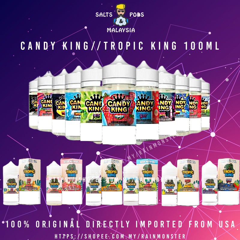 100 Original Usa 100ml Candy King Ice Tropic King Batch Strawberry Sour Lemon Peach Cucumber Mango Watermelon Lychee Shopee Malaysia