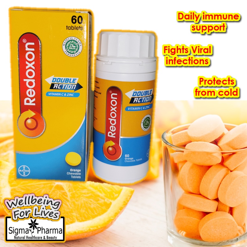 Redoxon Vitamin C & Zinc Double Action Orange Chewable 60 tablets (Expiry 2023 October