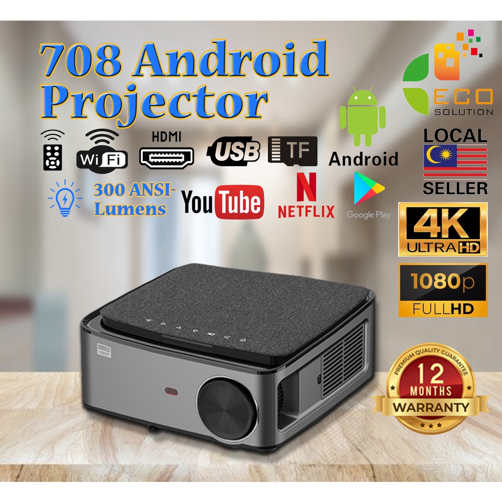 C708 8K Smart PROJECTOR Support 1080P Smart Projector 8K Projector Phone LED Projector Home Projector Projektor 无线投影机