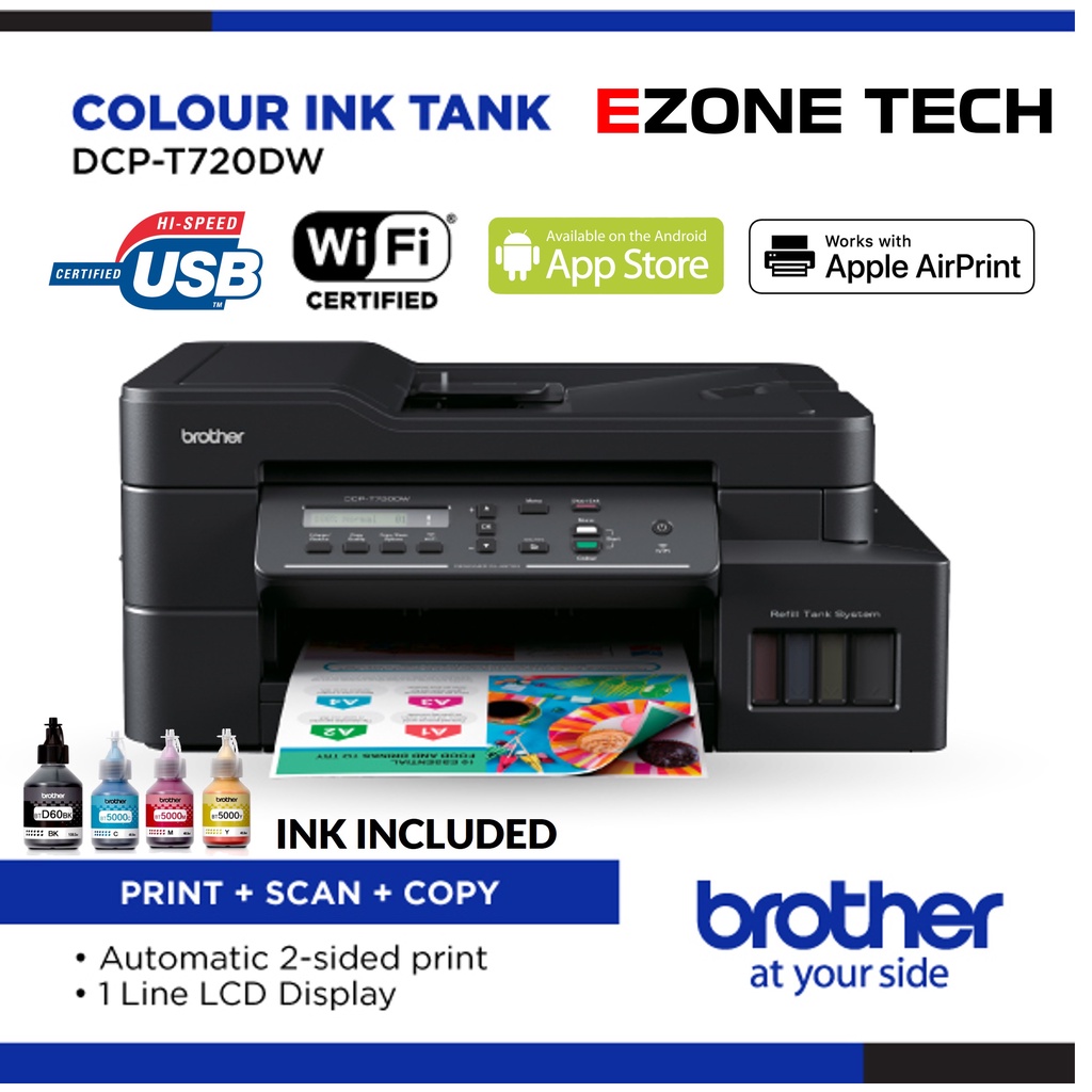 Brother DCP-T720DW A4 3-in-1 Wireless Colour Inkjet Printer | Refill ...