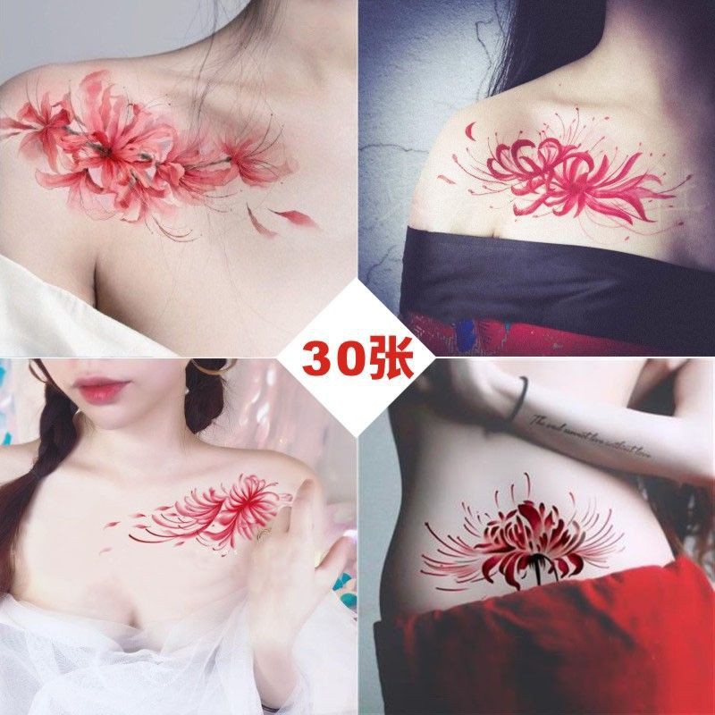Bian Flower Tattoo Sticker Beautiful Manhua Zhusha Ori彼岸花 纹身贴唯美曼华珠沙原创梦幻少女防水纹身贴锁骨7qun My 5 28
