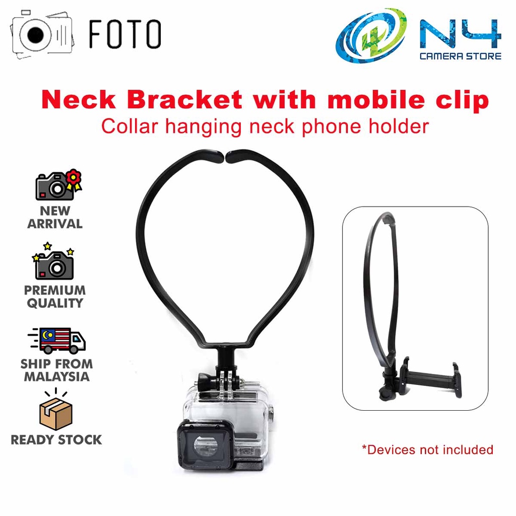 Foto Neck Bracket Hold Mount Strap for Phone GoPro Hero Insta360 One R One X2 Go2 [Free Phone Holder]